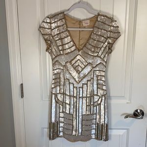 Parker sequined dress, nude, white and silver